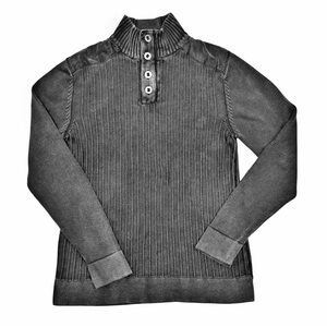 Thread & Cloth Black Ribbed Sweater Men’s XL Mock Neck Button Zip Pullover